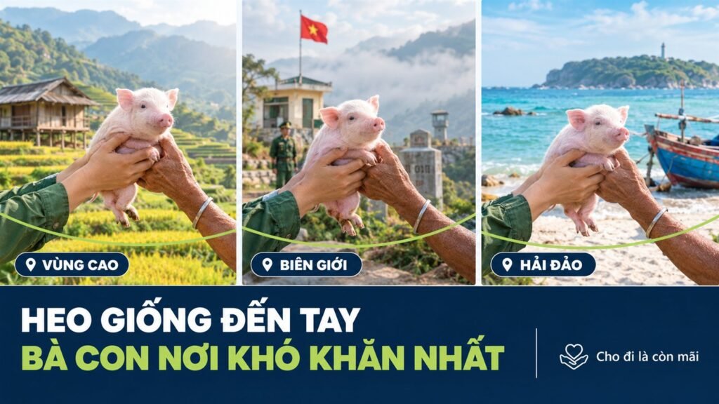 Ba khung ảnh vùng cao, biên giới, hải đảo: hai đôi tay cùng nâng một con heo giống